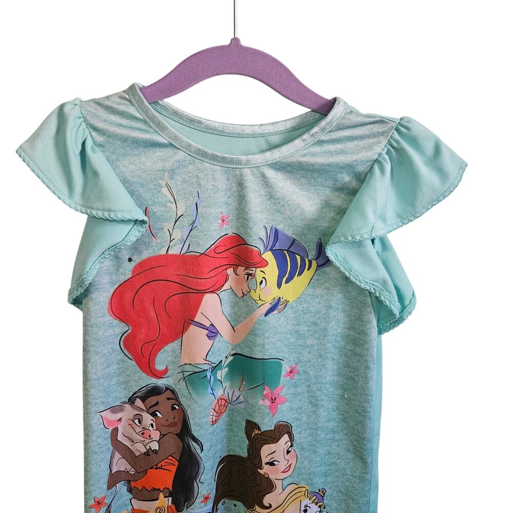 Disney Size 5T Nightgown Pajama Dress Light Blue Princess Belle Ariel Moana - Picture 2 of 6